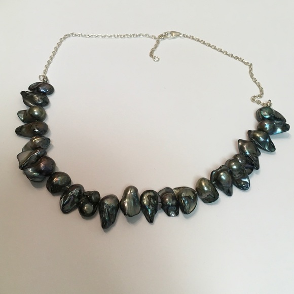 Blue Black Pearl & Sterling Silver Necklace - Picture 3 of 7